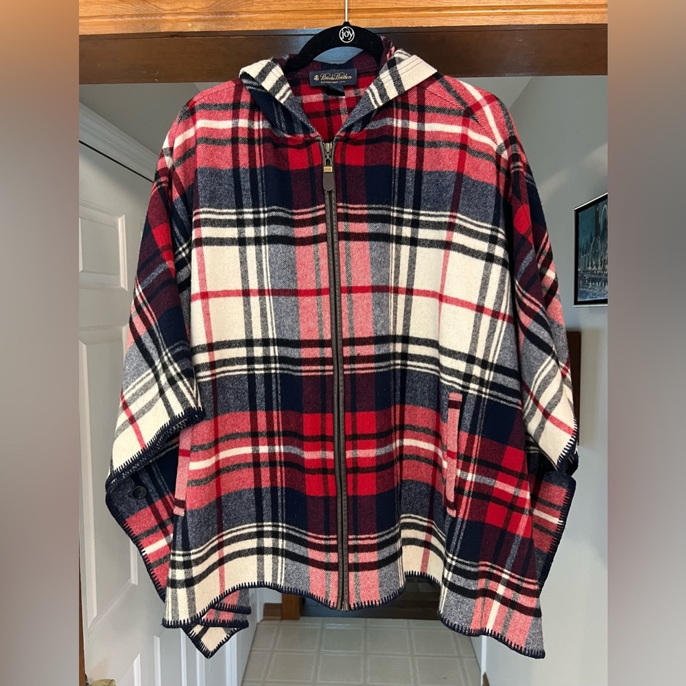 Brooks Brothers Hooded Plaid Poncho Cape
One Size